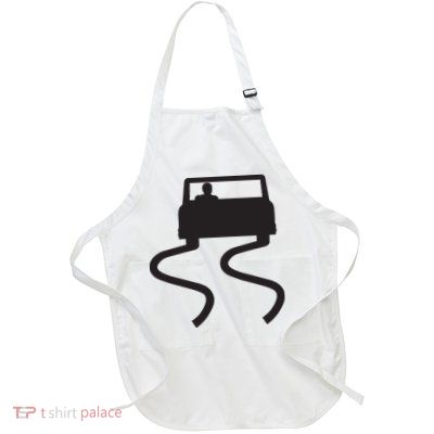 Slippery When Wet Caution Roadside Sign Full-Length Apron With Pockets