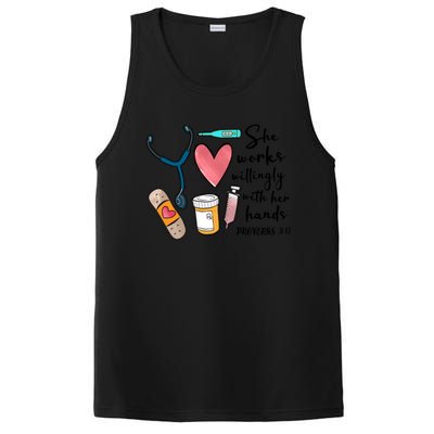 She Works Willingly With Her Hands Funny Nursing Gift PosiCharge Competitor Tank