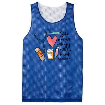 She Works Willingly With Her Hands Funny Nursing Gift Mesh Reversible Basketball Jersey Tank