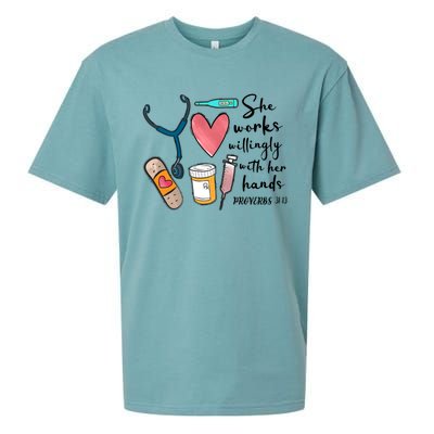 She Works Willingly With Her Hands Funny Nursing Gift Sueded Cloud Jersey T-Shirt