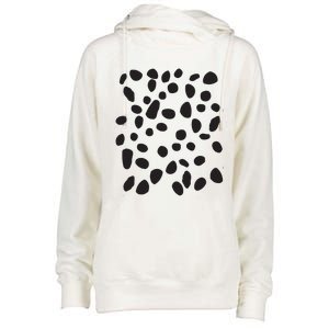 Spotted White With Black Polka Dots Dalmatian Womens Funnel Neck Pullover Hood