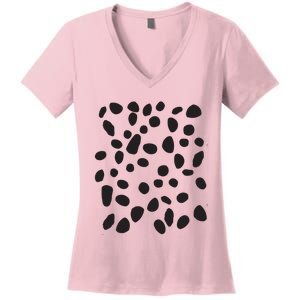 Spotted White With Black Polka Dots Dalmatian Women's V-Neck T-Shirt