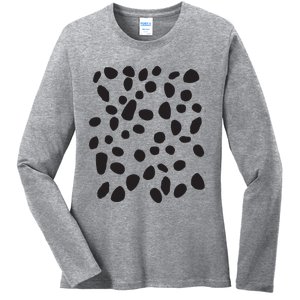 Spotted White With Black Polka Dots Dalmatian Ladies Long Sleeve Shirt