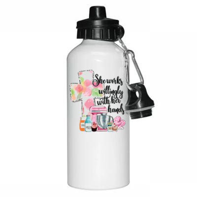 She Works Willingly With Her Hands Proverbs 31 Baker Aluminum Water Bottle