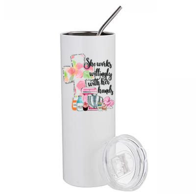 She Works Willingly With Her Hands Proverbs 31 Baker Stainless Steel Tumbler