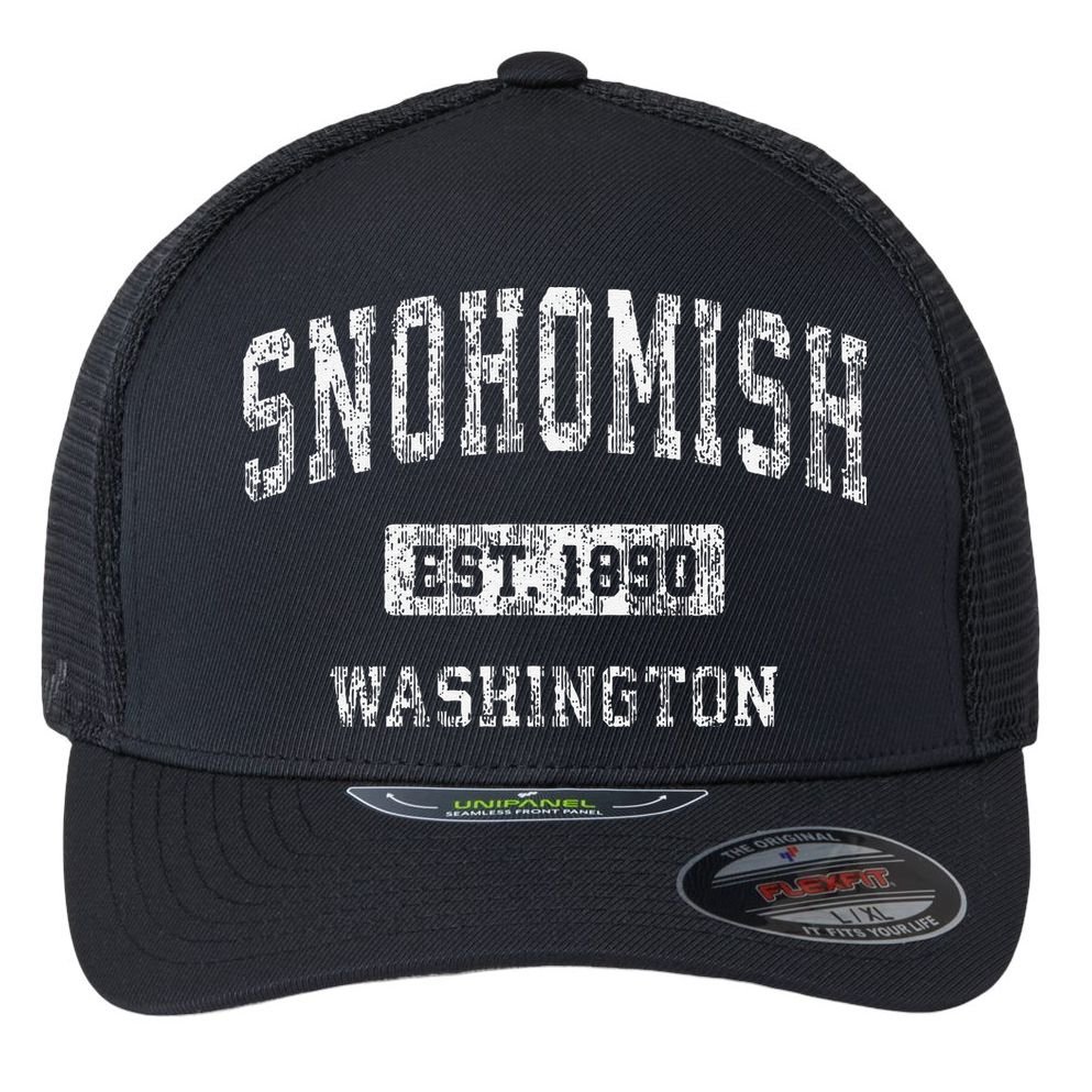 Snohomish Washington Wa Vintage Established Flexfit Unipanel Trucker Cap