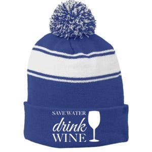 Save Water Wine Gift Stripe Pom Pom Beanie