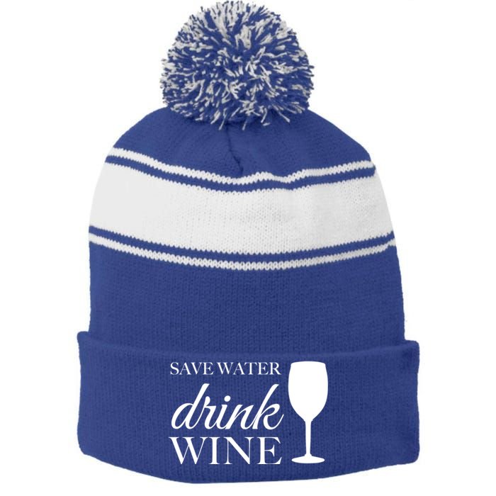 Save Water Wine Great Gift Stripe Pom Pom Beanie