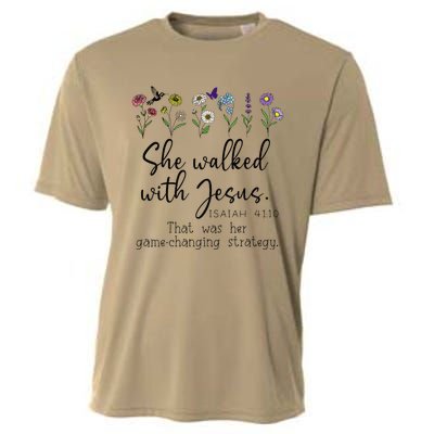 She Walked With Jesus That Was Her Game Changing Strategy Cooling Performance Crew T-Shirt