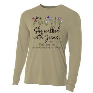 She Walked With Jesus That Was Her Game Changing Strategy Cooling Performance Long Sleeve Crew