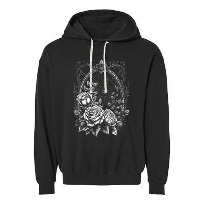 Spider Web With Frame And Roses Halloween Goth Nature Witch Garment-Dyed Fleece Hoodie