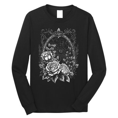 Spider Web With Frame And Roses Halloween Goth Nature Witch Long Sleeve Shirt