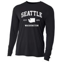 Seattle Washington WA Vintage State Athletic Style Cooling Performance Long Sleeve Crew