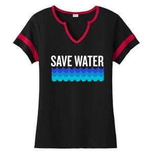 Save Water With Blue Wave Graphic For Climate Change Gift Ladies Halftime Notch Neck Tee