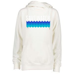 Save Water With Blue Wave Graphic For Climate Change Gift Womens Funnel Neck Pullover Hood