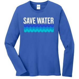 Save Water With Blue Wave Graphic For Climate Change Gift Ladies Long Sleeve Shirt