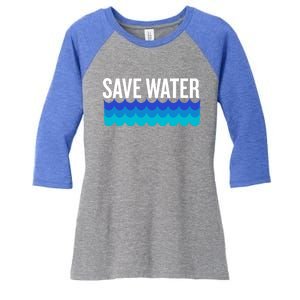 Save Water With Blue Wave Graphic For Climate Change Gift Women's Tri-Blend 3/4-Sleeve Raglan Shirt