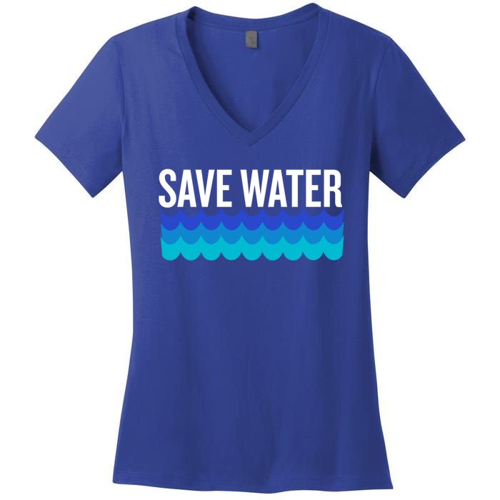 Save Water With Blue Wave Graphic For Climate Change Gift Women's V-Neck T-Shirt