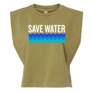 Save Water With Blue Wave Graphic For Climate Change Gift Garment-Dyed Women's Muscle Tee