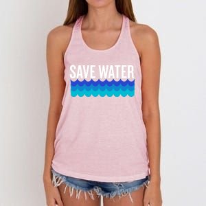 Save Water With Blue Wave Graphic For Climate Change Gift Women's Knotted Racerback Tank