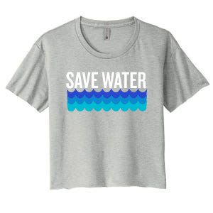 Save Water With Blue Wave Graphic For Climate Change Gift Women's Crop Top Tee