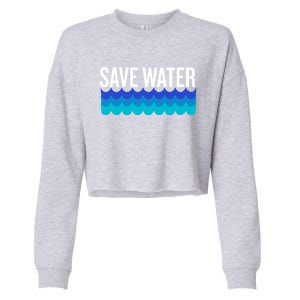 Save Water With Blue Wave Graphic For Climate Change Gift Cropped Pullover Crew