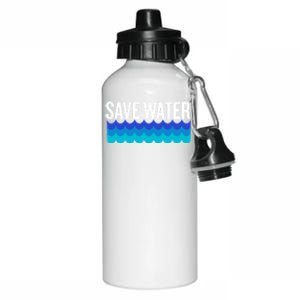 Save Water With Blue Wave Graphic For Climate Change Gift Aluminum Water Bottle