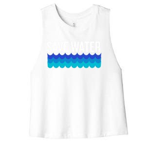 Save Water With Blue Wave Graphic For Climate Change Gift Women's Racerback Cropped Tank