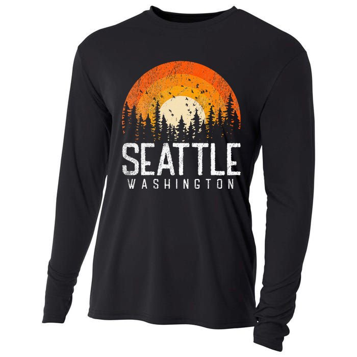 Seattle Washington Wa Retro Vintage 70s 80s 90s Gift Cooling Performance Long Sleeve Crew