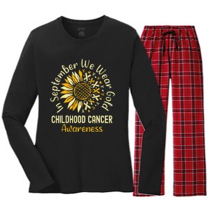 September We Wear Gold Sunflower Childhood Cancer Awareness Gift Women's Long Sleeve Flannel Pajama Set 