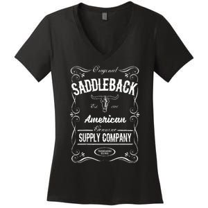 Saddleback Western White Logo Lightweight Graphic Women's V-Neck T-Shirt