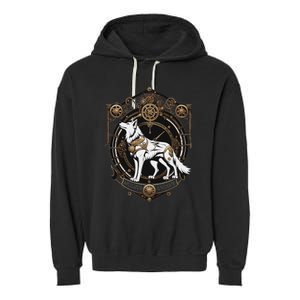 Steampunk Wolf White Crest Wolves Evolve Garment-Dyed Fleece Hoodie