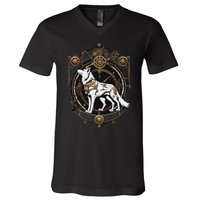 Steampunk Wolf White Crest Wolves Evolve V-Neck T-Shirt