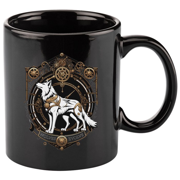 Steampunk Wolf White Crest Wolves Evolve 11oz C Handle Ceramic Mug