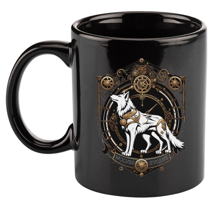Steampunk Wolf White Crest Wolves Evolve 11oz C Handle Ceramic Mug