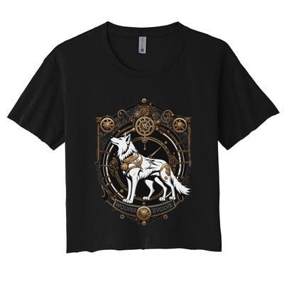 Steampunk Wolf White Crest Wolves Evolve Crop Top