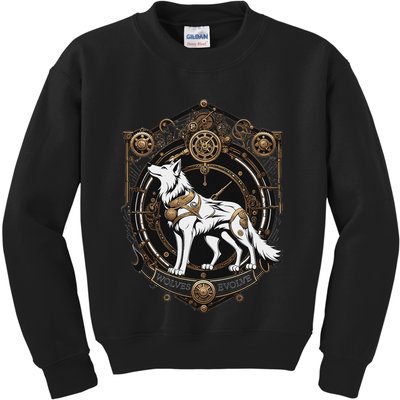 Steampunk Wolf White Crest Wolves Evolve Kids Sweatshirt