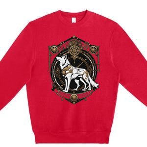 Steampunk Wolf White Crest Wolves Evolve Premium Crewneck Sweatshirt