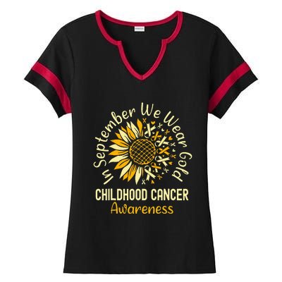 September We Wear Gold Sunflower Childhood Cancer Awareness Ladies Halftime Notch Neck Tee