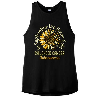 September We Wear Gold Sunflower Childhood Cancer Awareness Ladies PosiCharge Tri-Blend Wicking Tank