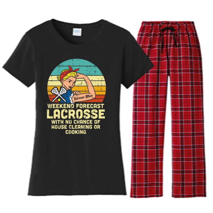 Strong Woman Weekend Forecast Lacrosse Mom Lax Mama Women's Flannel Pajama Set