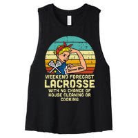 Strong Woman Weekend Forecast Lacrosse Mom Lax Mama Women's Racerback Cropped Tank