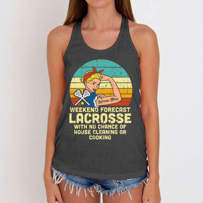 Strong Woman Weekend Forecast Lacrosse Mom Lax Mama Women's Knotted Racerback Tank