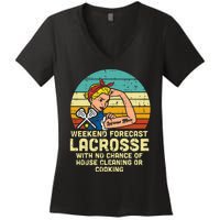 Strong Woman Weekend Forecast Lacrosse Mom Lax Mama Women's V-Neck T-Shirt