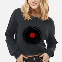Spinning Within With A Vinyl Record... Cropped Pullover Crew