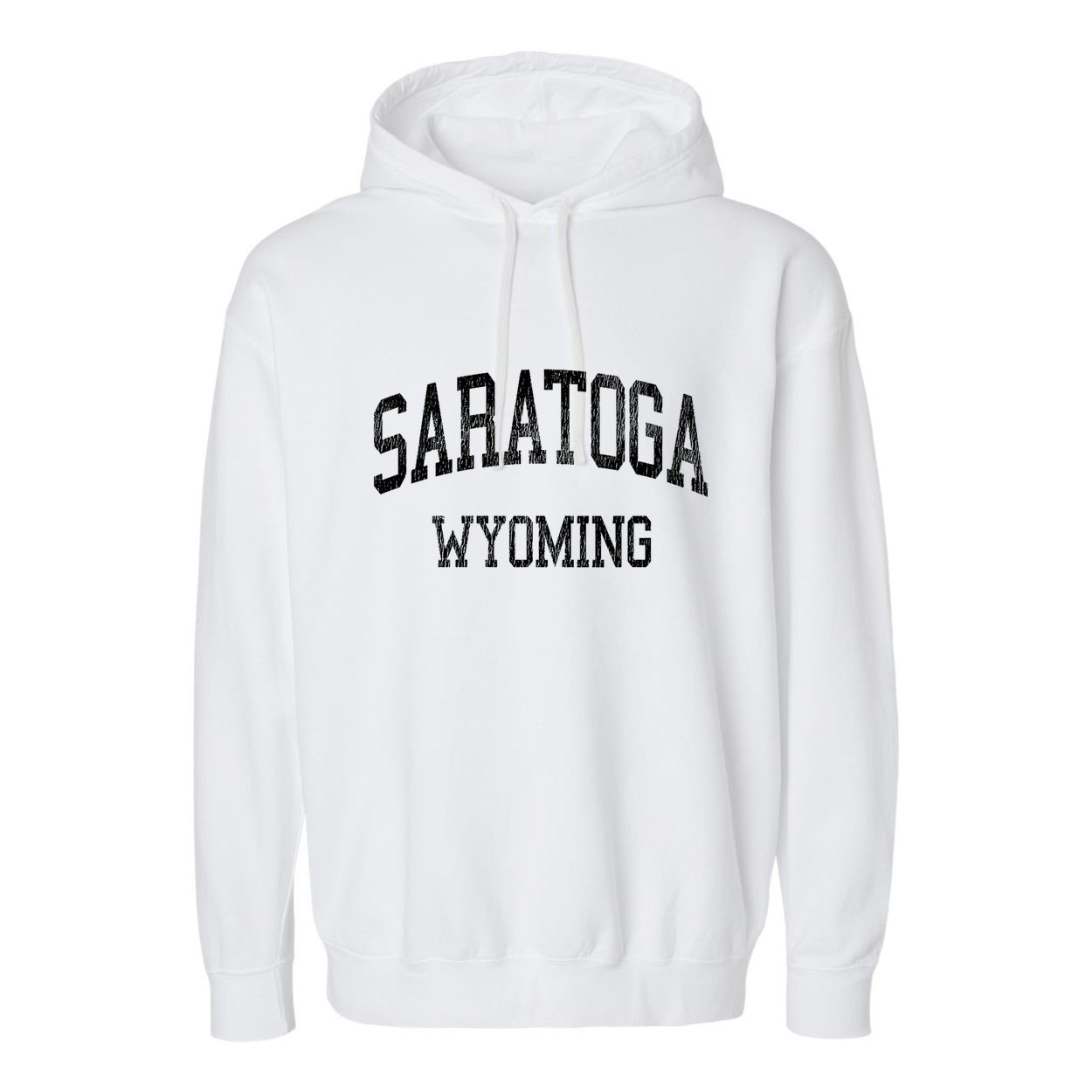 Saratoga Wyoming Wy Vintage Athletic Sports Design V Neck Garment-Dyed Fleece Hoodie