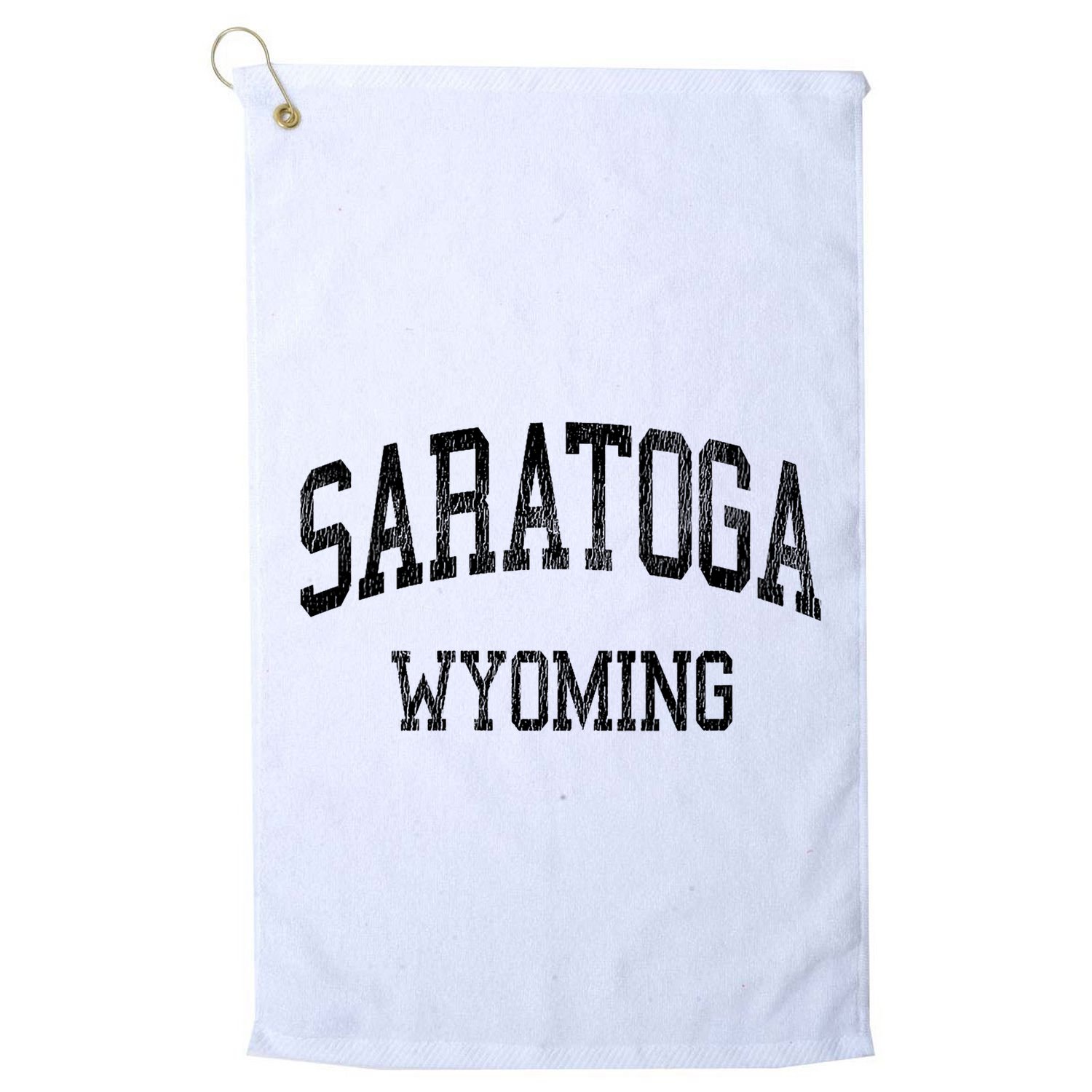 Saratoga Wyoming Wy Vintage Athletic Sports Design V Neck Golf Towel