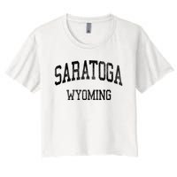 Saratoga Wyoming Wy Vintage Athletic Sports Design V Neck Women's Crop Top Tee