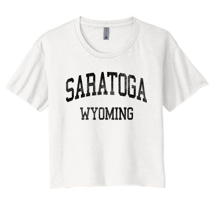 Saratoga Wyoming Wy Vintage Athletic Sports Design V Neck Women's Crop Top Tee