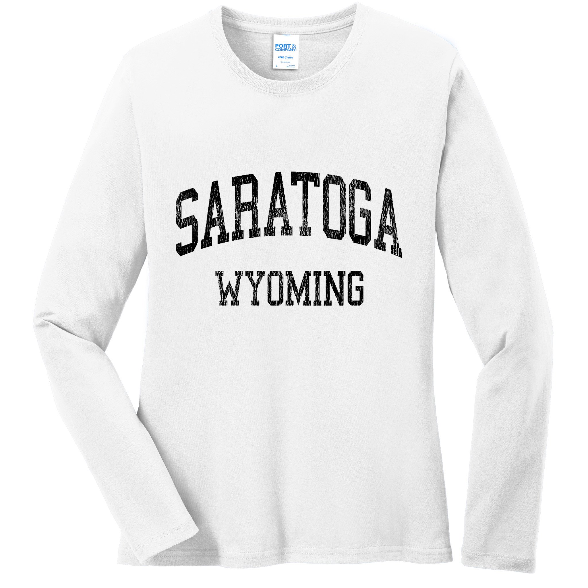 Saratoga Wyoming Wy Vintage Athletic Sports Design V Neck Ladies Long Sleeve Shirt